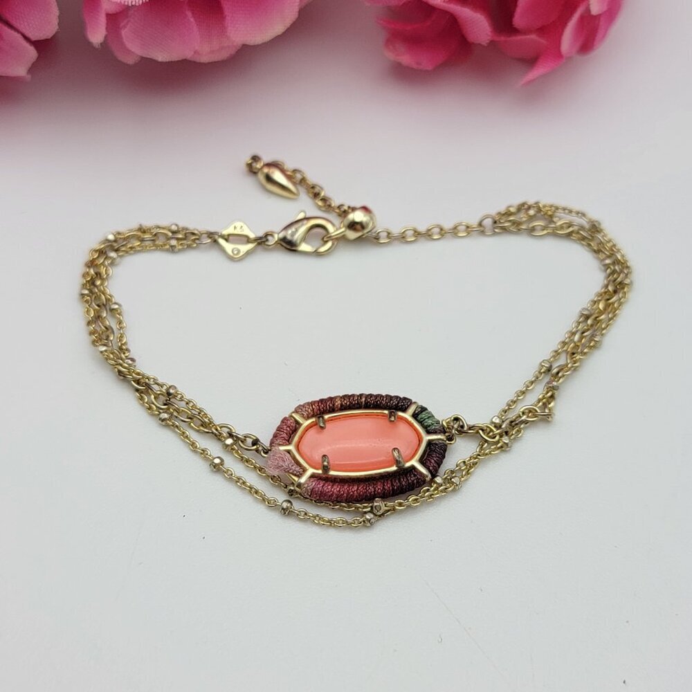 Vintage Kendra Scott Orange Stone Bracelet Gold Tone Multi Chain 7" Adjustable